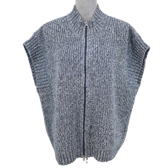 Pure Handknit Sweater Vest Womens Small Blue Chunky Knit Full Zip Oversized - Picture 1 of 16